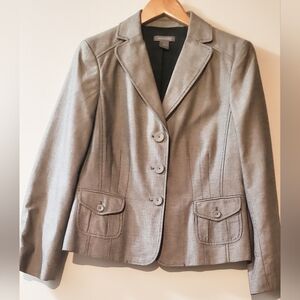 Ann Taylor Blazer with Button Accents Gray and Black Color Pleated Folded Back